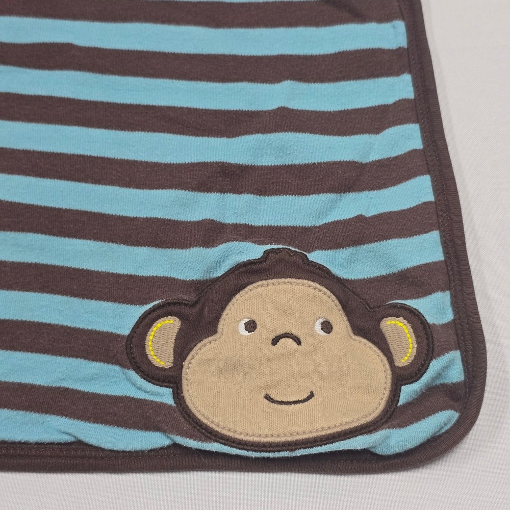 Carter's One Size Cotton Baby Blanket Lovey Blue Brown Stripe Monkey
